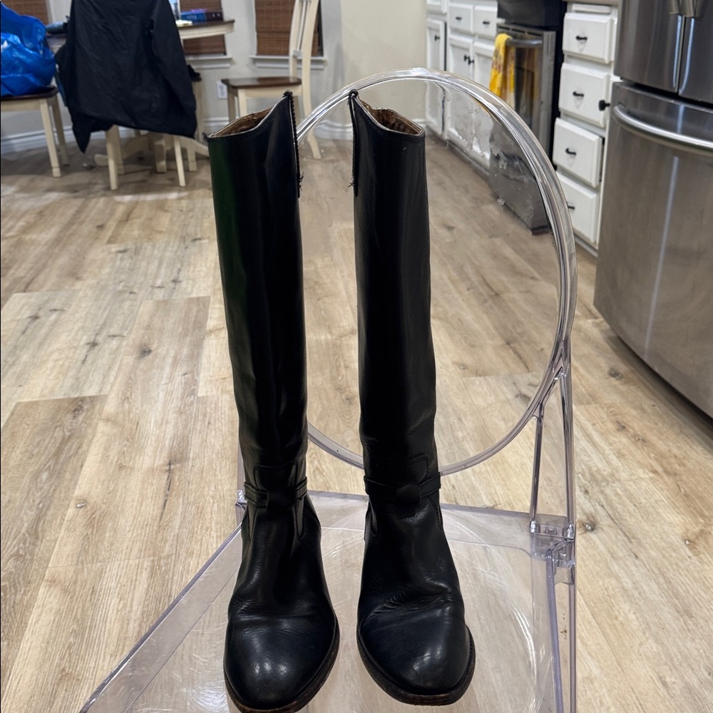 Frye Black Over the Knee Leather Boots - Picture 2 of 9